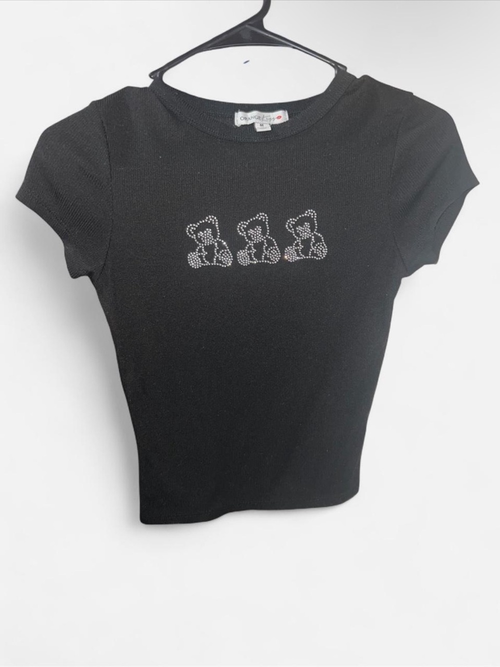 Black Rhinestone bear Short Sleeve Tee